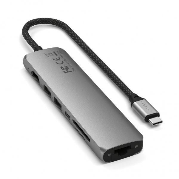 Satechi 7-in-1 USB-C Slim Multiport -sovitin Ethernetillä, tähtiharmaa