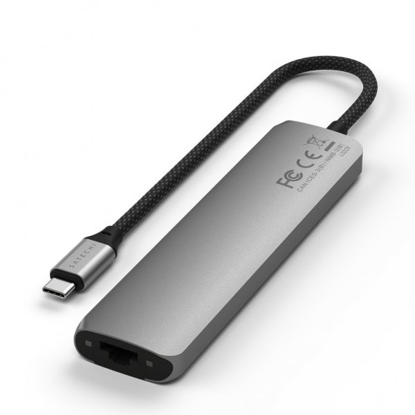 Satechi 7-in-1 USB-C Slim Multiport -sovitin Ethernetillä, tähtiharmaa