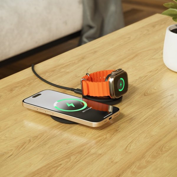 Satechi OntheGo 2-in-1 langaton laturi musta