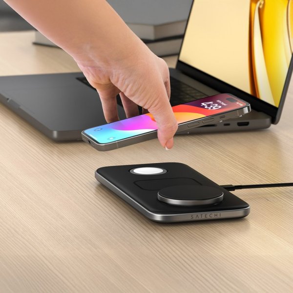 Satechi Langaton Laturi Qi2 Trio Wireless Charging Pad MagSafe