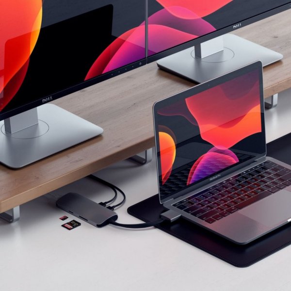 Satechi USB-C Multimedia-adapteri, kaksi 4K HDMI -porttia, Gigabit Ethernet, Space Gray