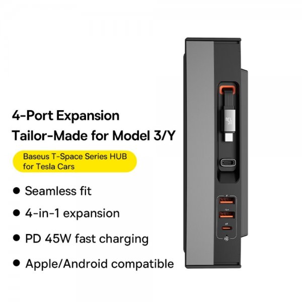 Baseus T-Space Series USB-keskitin Teslaan, 45W
