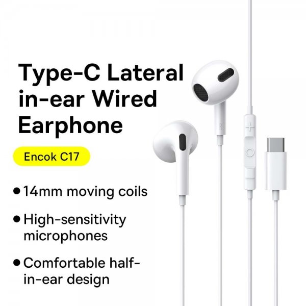 Baseus Langalliset Kuulokkeet Encok C17 USB-C Valkoinen