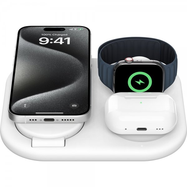 Belkin Langaton Laturi BoostCharge 3-in-1 Taitettava MagSafe Qi2 15W Valkoinen
