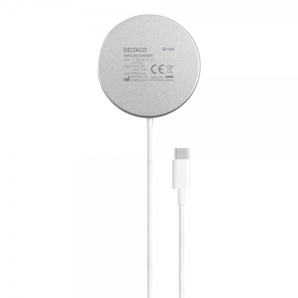 Deltaco langaton laturi MagSafe-yhteensopiva magneettinen valkoinen