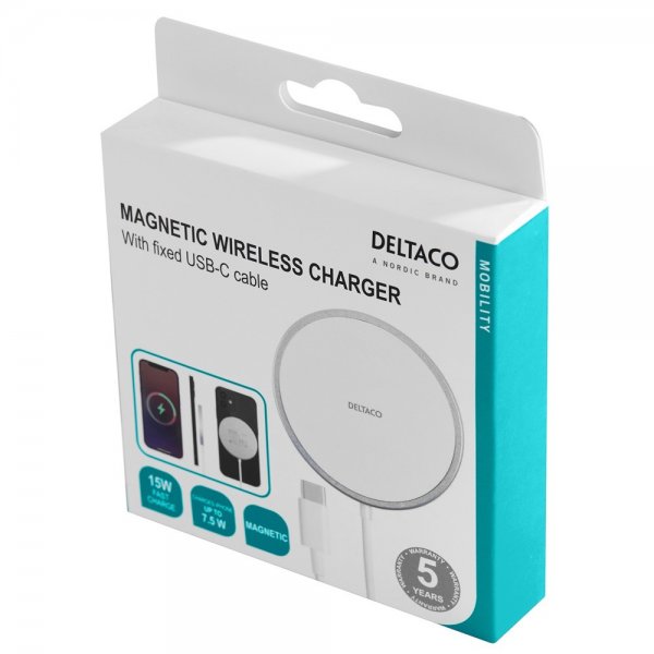 Deltaco langaton laturi MagSafe-yhteensopiva magneettinen valkoinen