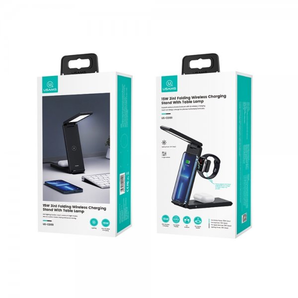 USAMS Langaton laturi lampulla 3-in-1 15W