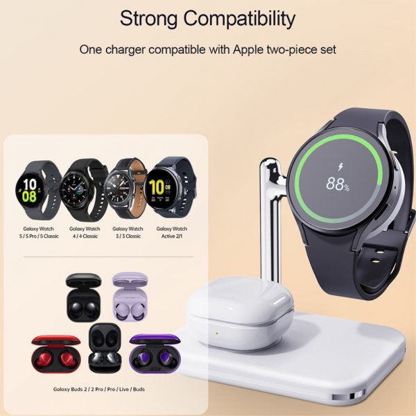 Langaton laturi V8S 2-in-1 Samsung Galaxy Watch/Buds Valkoinen