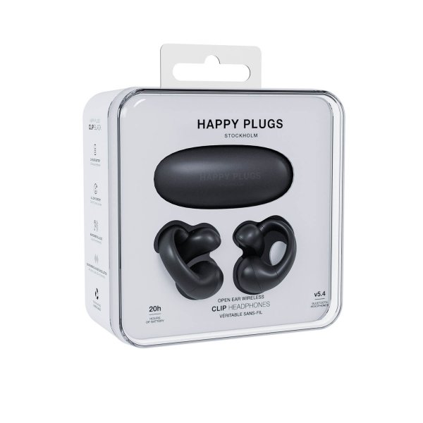 Happy Plugs langattomat avoimet nappikuulokkeet, Clip Open Ear Wireless, musta