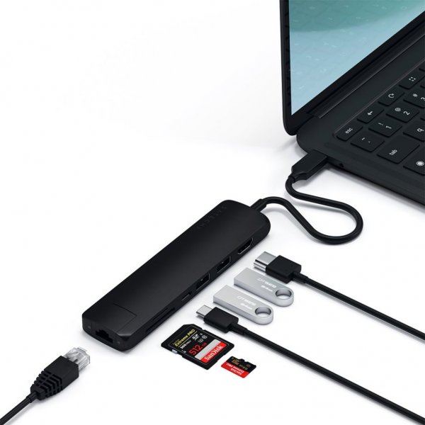 Satechi Slim USB-C MultiPort Ethernet-liitännällä, musta