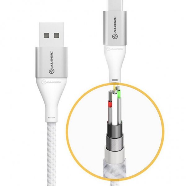 ALOGIC USB-C–USB-A-kaapeli 3A/480Mbps 1,5m hopea