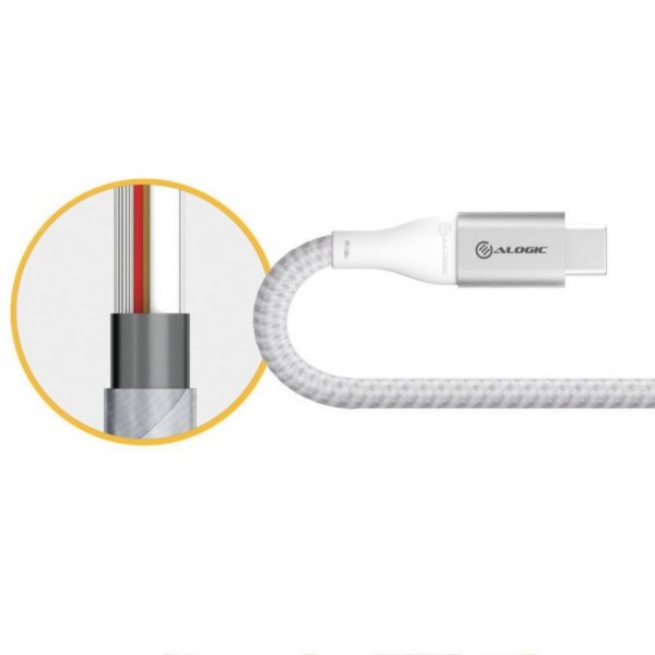 ALOGIC Ultra USB-C–USB-C-kaapeli 5A/480Mbps 30 cm hopea