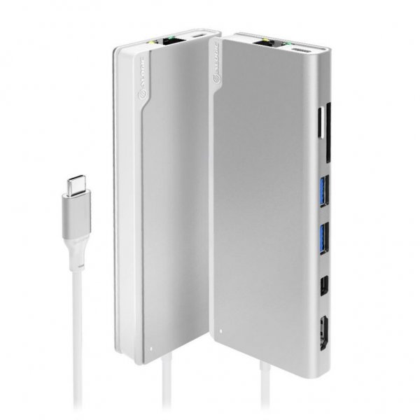 ALOGIC Ultra USB-C -telakka PLUS - HDMI. MDP. USB. Ethernet. muistikortinlukija ja 100W PD Hopea