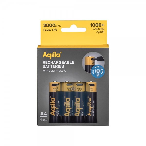 Aqiila Ladattava AA-paristo USB-C 4 kpl:n pakkaus