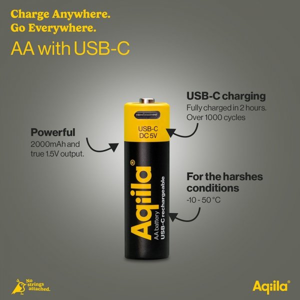 Aqiila Ladattava AA-paristo USB-C 4 kpl:n pakkaus