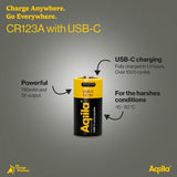 Aqiila Ladattava CR123A-akku USB-C 2 kpl