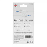 X2O USB-A–USB-C-kaapeli Basic 60W 2m Valkoinen