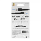 X2O USB-A–USB-C-kaapeli Longlife 60W 0,5m Musta