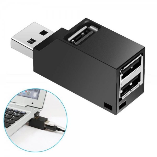 USB-adapter 3 USB-liitännällä Musta