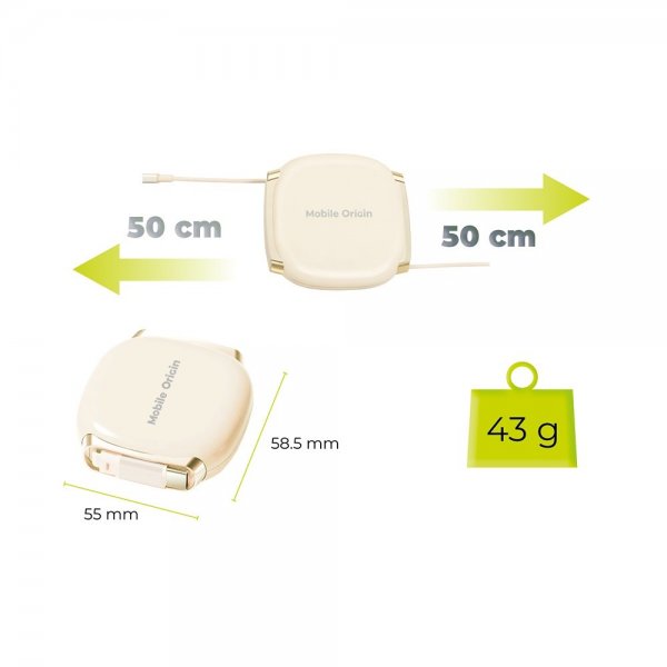 Mobile Origin USB-C -kaapeli 100W sisäänvedettävä kaapelirasia beige