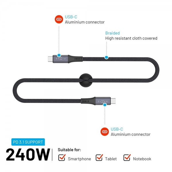 Kiinteä USB-C Medialukija USB4 gen 2 240W 2m