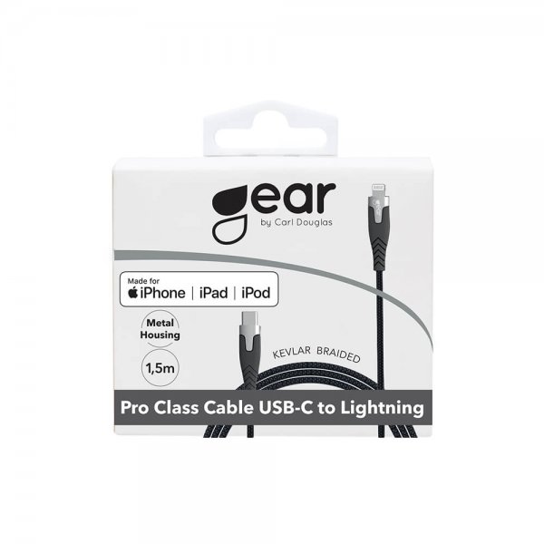 Gear USB-C–Lightning-kaapeli Kevlar 1,5 metriä, musta