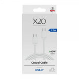 X2O USB-C–USB-C-kaapeli Basic 60W 1.2m Valkoinen