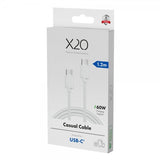 X2O USB-C–USB-C-kaapeli Basic 60W 1.2m Valkoinen