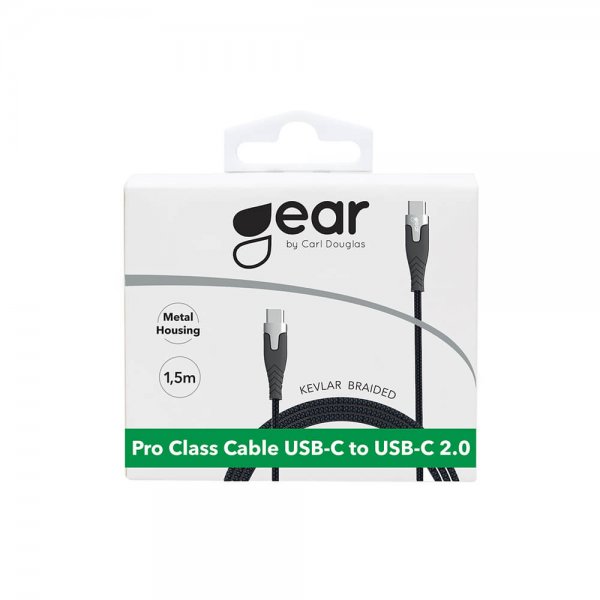 Gear USB-C–USB-C-kaapeli Kevlar 1,5 metriä Musta