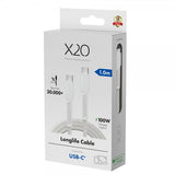 X2O USB-C–USB-C-kaapeli Longlife 100W 1m, valkoinen