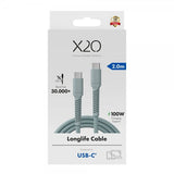 X2O USB-C–USB-C-kaapeli Longlife 100W 2 m, sininen