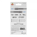 X2O USB-C–USB-C-kaapeli Longlife 100 W 2 m harmaa