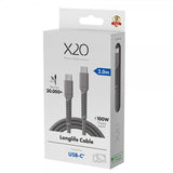 X2O USB-C–USB-C-kaapeli Longlife 100 W 2 m harmaa
