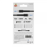 X2O USB-C–USB-C-kaapeli Longlife 100W 2m Musta