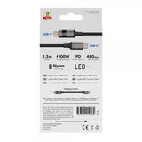 X2O USB-C–USB-C-kaapeli Longlife LED-näyttö 100W 1.5m Musta