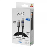 X2O USB-C–USB-C-kaapeli Longlife LED-näyttö 100W 1.5m Musta