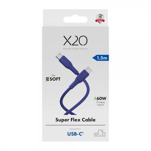 X2O USB-C–USB-C-kaapeli Superflex 60W 1.5m Sininen