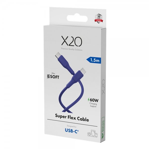 X2O USB-C–USB-C-kaapeli Superflex 60W 1.5m Sininen