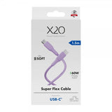 X2O USB-C–USB-C-kaapeli Superflex 60W 1.5m, pinkki