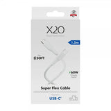 X2O USB-C–USB-C-kaapeli Superflex 60W 1.5m, valkoinen