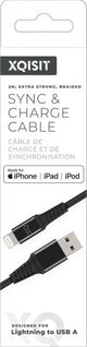 Xqisit USB–Lightning-kaapeli, punottu, erikoisvahva, 2 m, musta