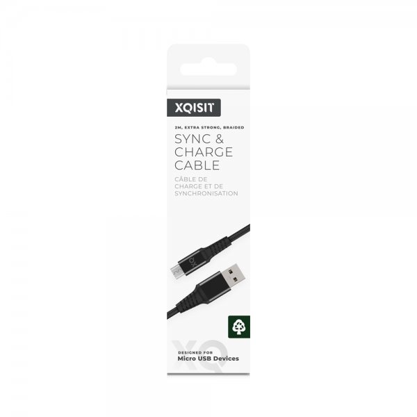 Xqisit USB–Micro USB -kaapeli Punottu Erittäin Vahva 2 m Musta