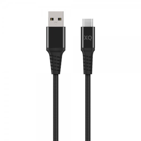 Xqisit USB-A–USB-C-kaapeli, punottu, erittäin kestävä, 2 m, musta