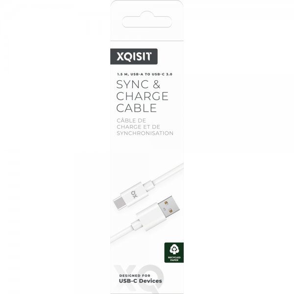 Xqisit USB–Type C -kaapeli, 1,5 m, valkoinen