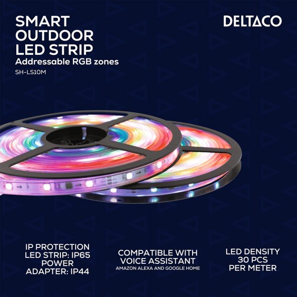 Deltaco Smart Home Ulkokäyttöön LED-valonauha RGB IP65 2x5m