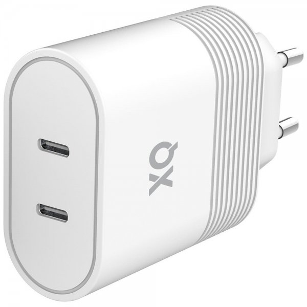 Xqisit Seinälaturi Tupla USB-C PD 40W Valkoinen