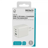 Deltaco seinälaturi GaN 1x USB-A 2x USB-C PPS 100W