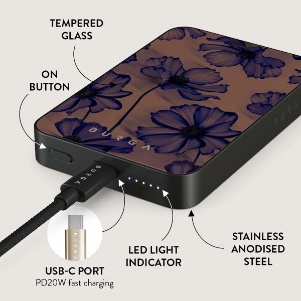 Burga Powerbank MagSafe 5000 mAh Velvet Night Metallinharmaa