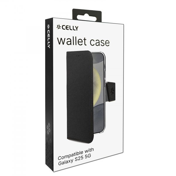 Celly Samsung Galaxy S25 suojakotelo Wally Wallet Case, musta
