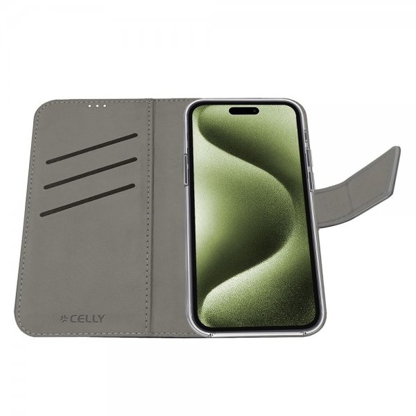 Celly iPhone 17 -kotelo Wally Wallet Case, musta